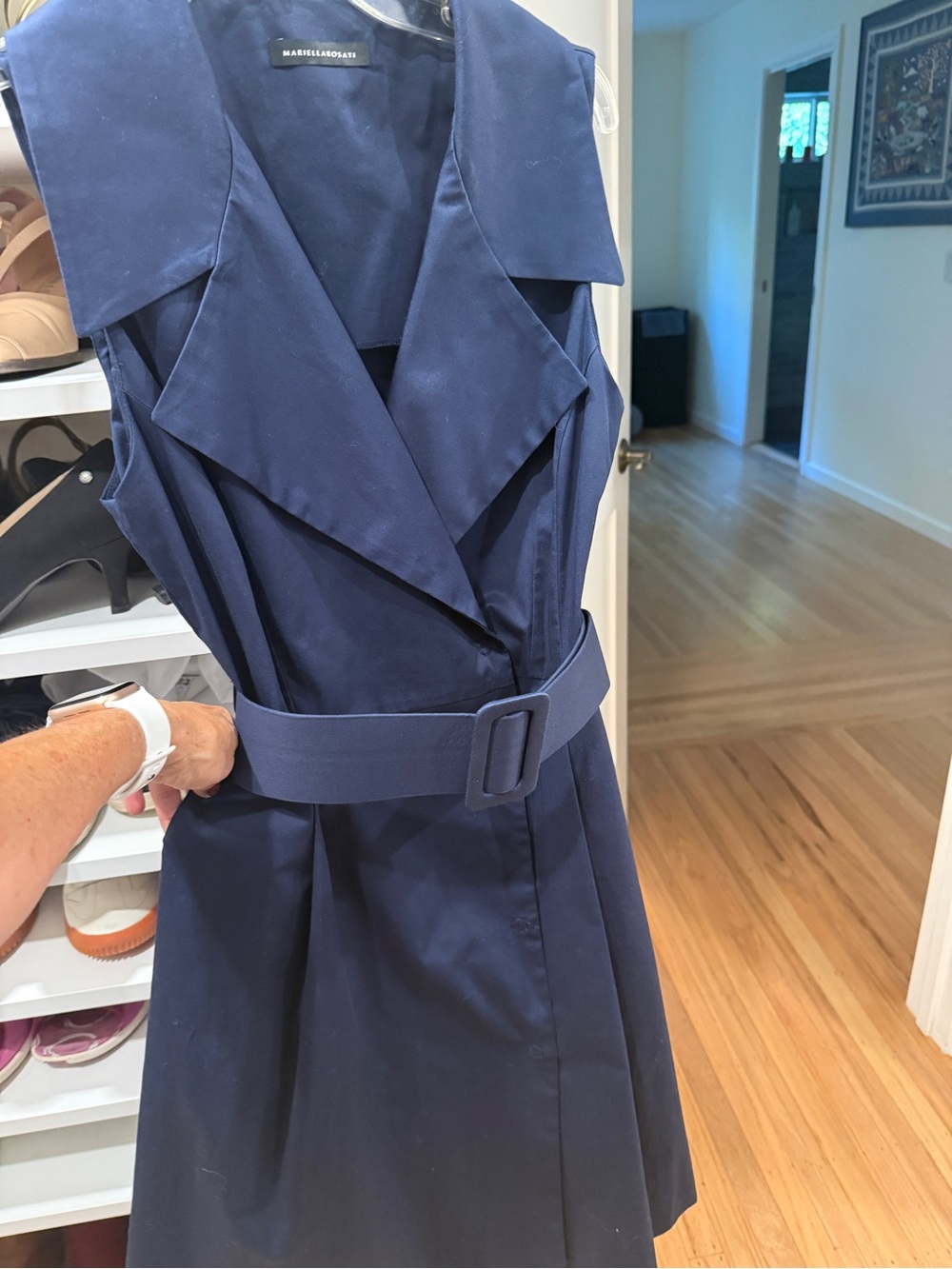 Navy Mariella Rosati Dress Cotton Sz L Belted Wrap Style Made In Italy - Picture 3 of 14